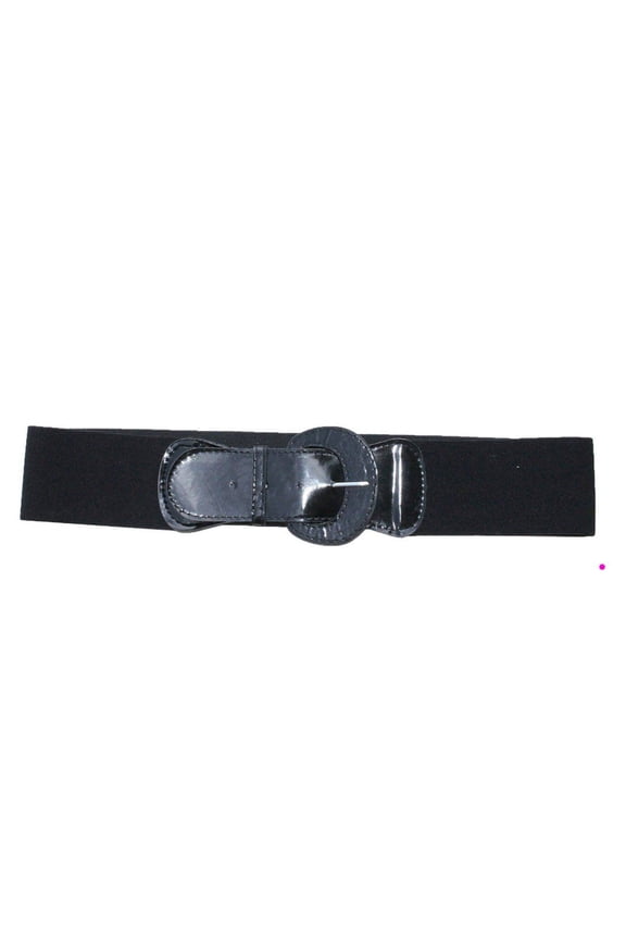 Plus Size New Black Patent Leather Buckle Stretchy Elastic Belt