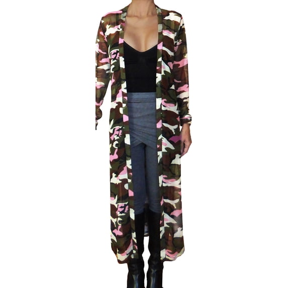 Funfash Plus Size Women Camo Pink Mesh Kimono Long Duster Cardigan Made in USA