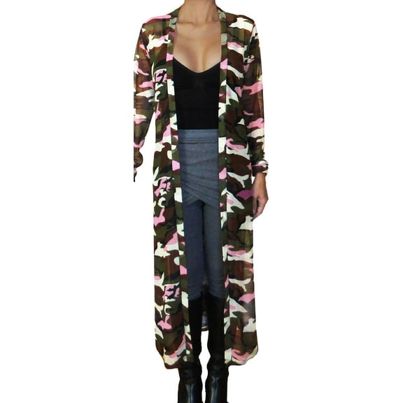 Funfash Plus Size Women Camo Pink Mesh Kimono Long Duster Cardigan Made in USA