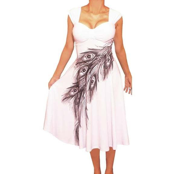 Funfash Plus Size Women Empire Waist White Peacock Cocktail Dress Made in USA
