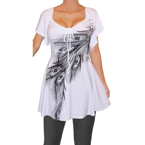 Funfash Plus Size Women Empire Waist White Peacock Top Shirt Blouse Made in USA