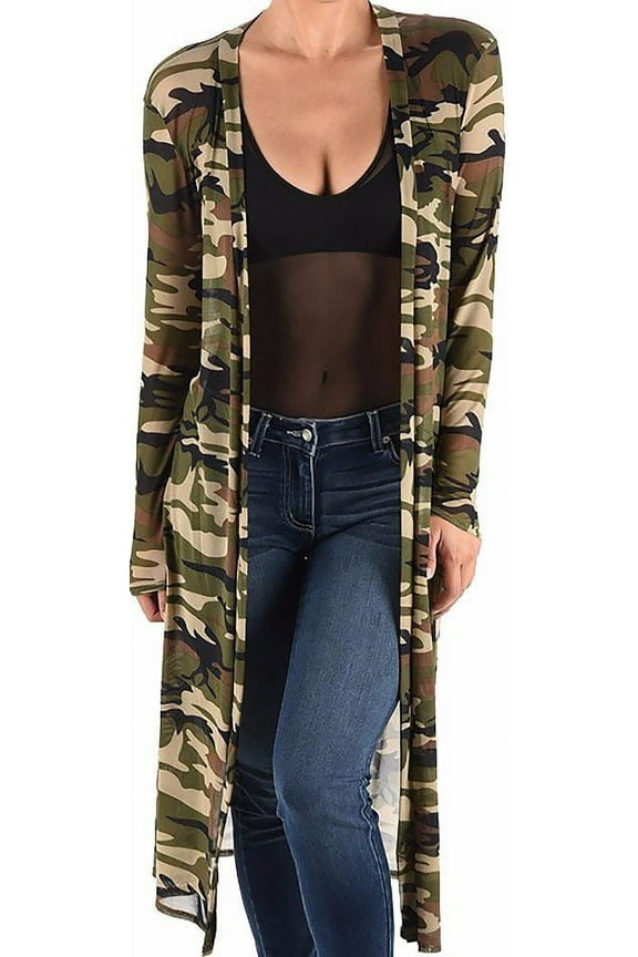 Women Army Green Mesh Kimono Duster Cardigan Coat Jacket Made in USA