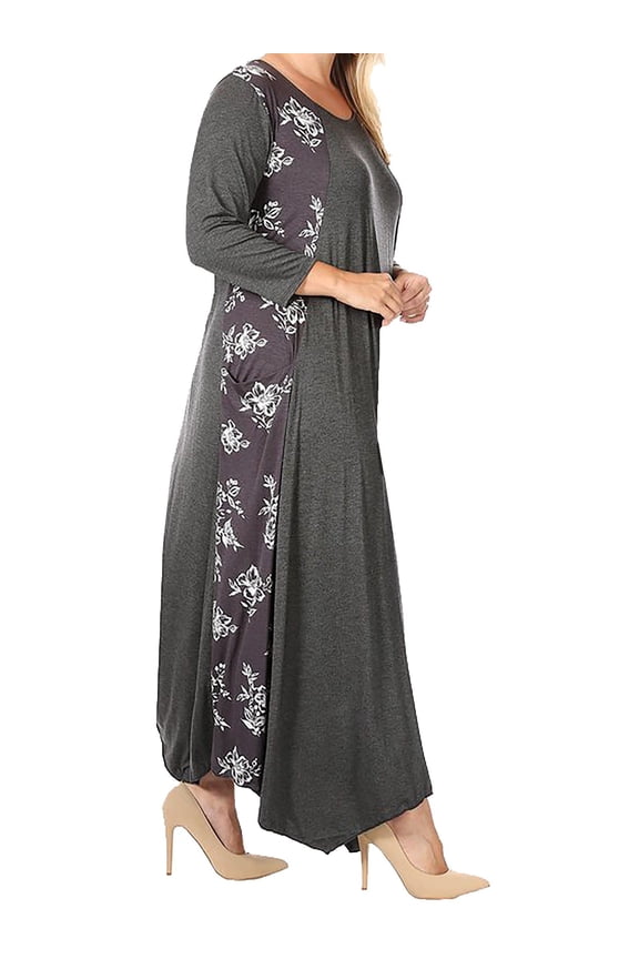 Women Plus Size Gray White Pocket Slimming Long Maxi Dress Made in USA