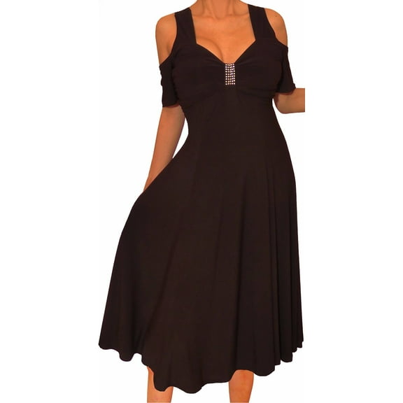 Funfash Women's Plus Size Black Cold Open Shoulders Empire Waist Dress - XXXL