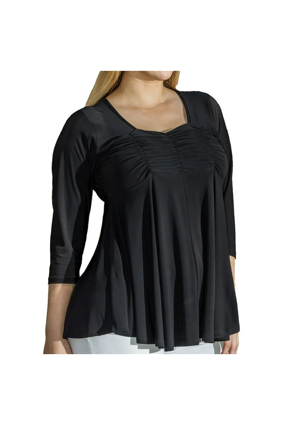 Women's Plus Size Black Empire Waist Ruched Bust Blouse Top Shirt - XL