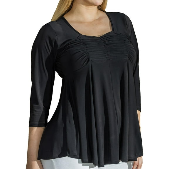 Funfash Women's Plus Size Black Empire Waist Ruched Bust Blouse Top Shirt - XXXL