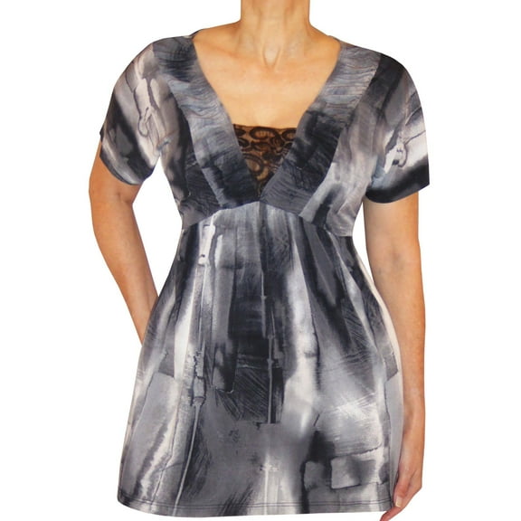 Funfash Women's Plus Size Black Gray Lace V Neck Empire Waist Top Blouse - Large