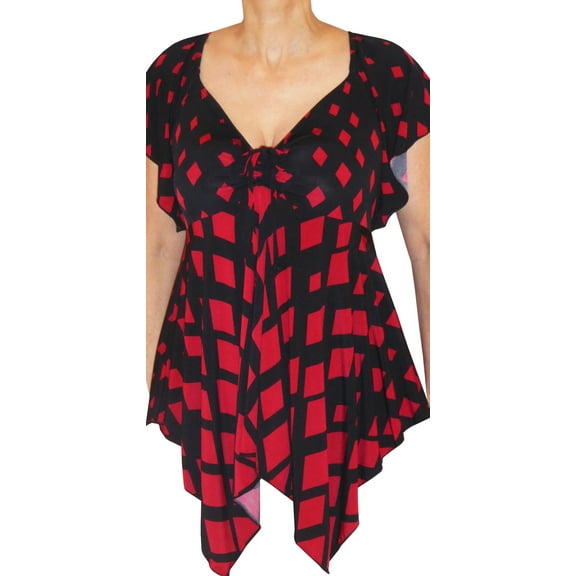 Funfash Women's Plus Size Black Red Diamond Empire Waist Top Blouse Shirt Large