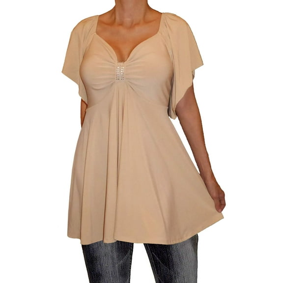 Funfash Women's Plus Size Caramel Blouse - Rhinestone Centerpiece Top Shirt 1x