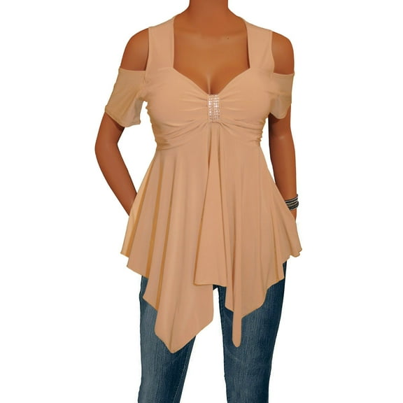 Funfash Women's Plus Size Caramel Cold Open Shoulders Empire Waist Top Blouse XXL