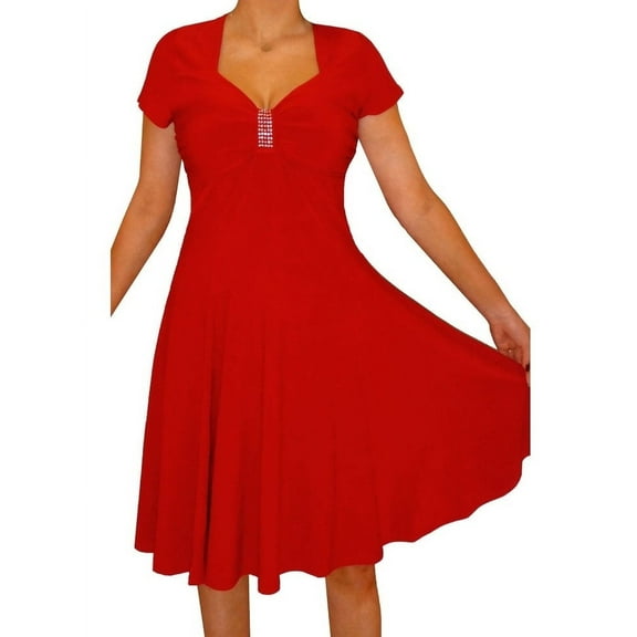 Funfash Women's Plus Size Red Empire Waist with Rhinestones Cocktail Dress - XL