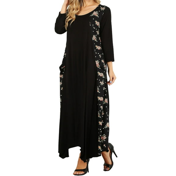 Funfash Women's Plus Size Sexy Black Floral Long Sleeve Maxi Long Dress - XXXL