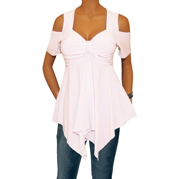 Funfash Women's Plus Size White Cold Open Shoulder Empire Waist Top Blouse XXXL