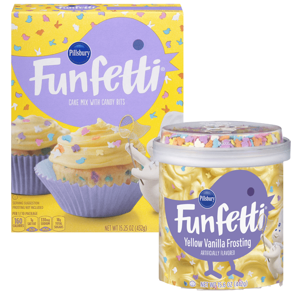 Funfetti Easter Cake Mix with Candy Bits and Yellow Vanilla Frosting with Easter Sprinkles