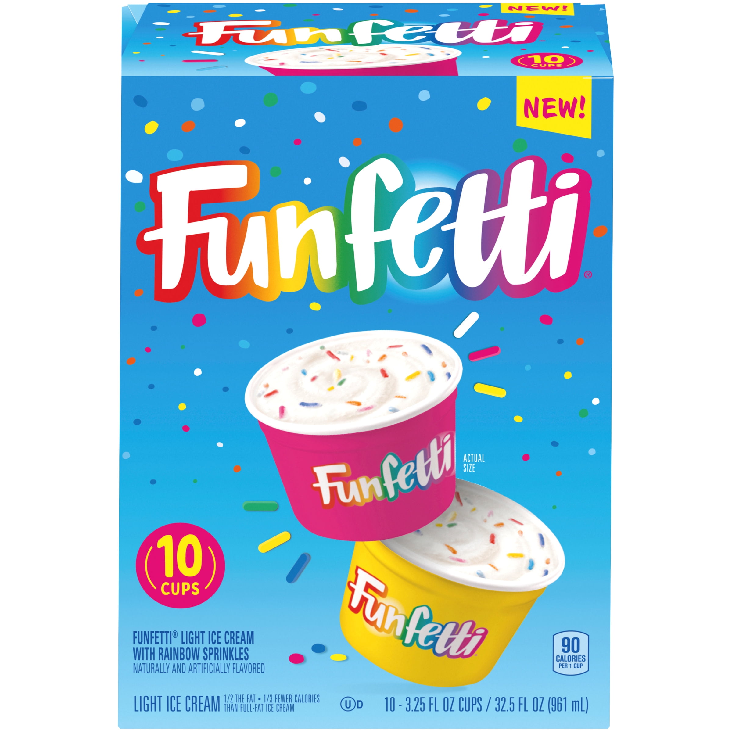 Funfetti Light Ice Cream with Rainbow Sprinkles Cups, 10 Pack