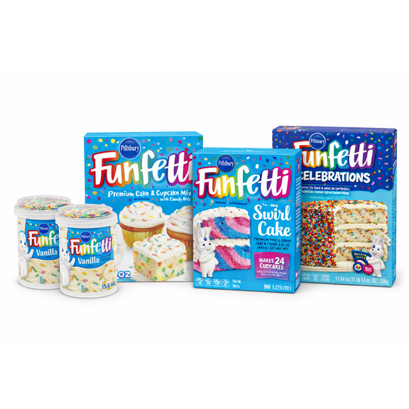 Funfetti pillsbury bundle, funfetti cake, funfetti celebrations, and funfetti swirl along with frosting