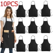 FungLam 10 Pack Apron Solid Cooking Apron Kitchen Restaurant Bib Unisex Dress Black with 2Pocket Machine Washable for Kitchen Crafting BBQ Drawing
