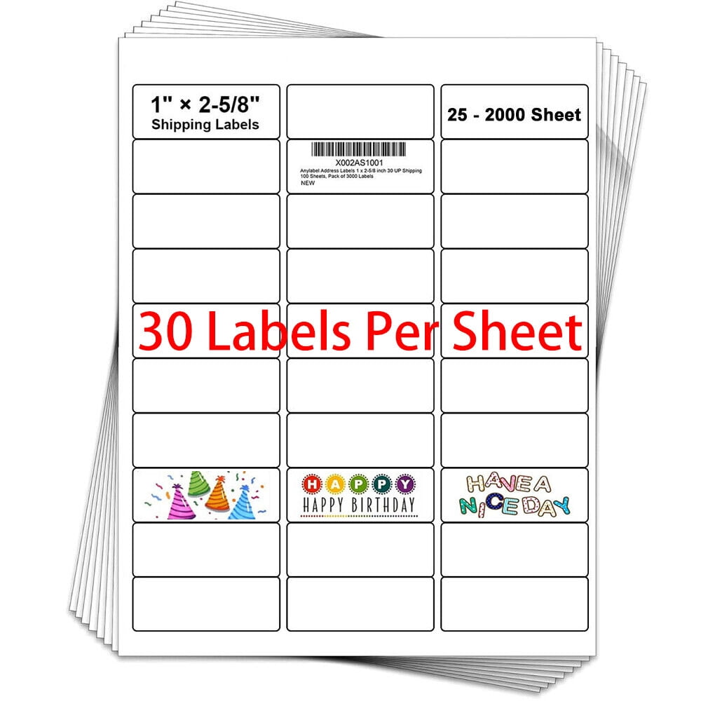 FungLam 100 Sheets 1" x 2 5/8" Address Mailing Labels Sheet 30Labels
