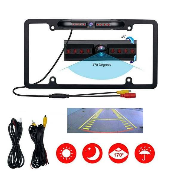 FungLam 12V HD Car Rear View Backup Camera Night Vision US License Plate Frame 8 IR CMOS