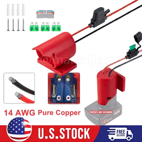 FungLam  1PCS DIY Adapter Power Wheels Dock 14 AWG Compatible With Milwaukee M12 12V Battery