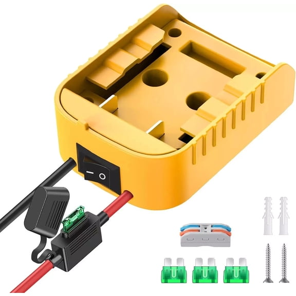 FungLam 1Pack Power Wheel Adapter Compatible with Dewalt 20V Battery, Converter Kit with Switch & Fuse & Wire Terminals & 12 AWG Wire for DIY RC Car Toys Robotics
