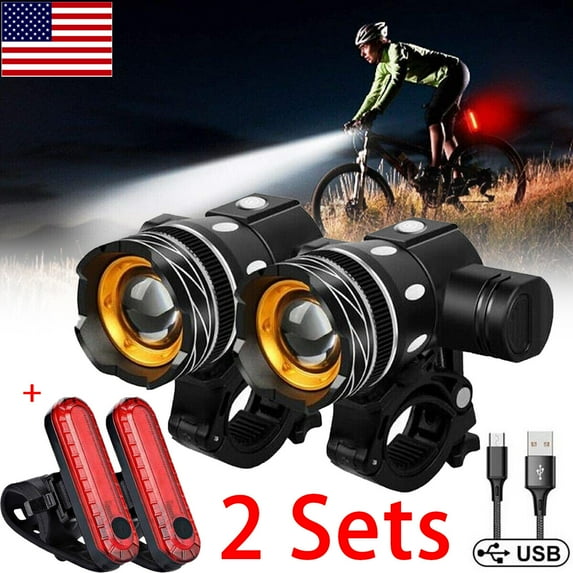 FungLam 2 Sets USB Rechargeable LED Bicycle Headlight Bike Front Rear Lamp Cycling Light
