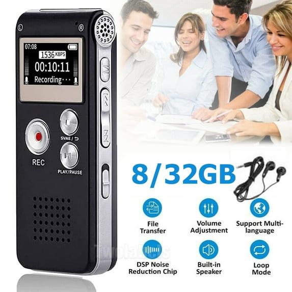 FungLam 32GB Digital Voice Recorder MP3 Player for Lectures, Interviews - Mini Portable Dictaphone with Playback A-B Repeat, USB Cable Included