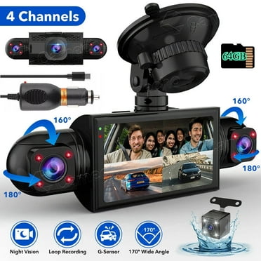 FungLam 4 Channel Dash Cam 360° Dash Camera HD 1080P 4 Lens Driving Recorder w/64G Card for Cars, 5G WiFi & APP Control, G-Sensor, 24H Parking Mode