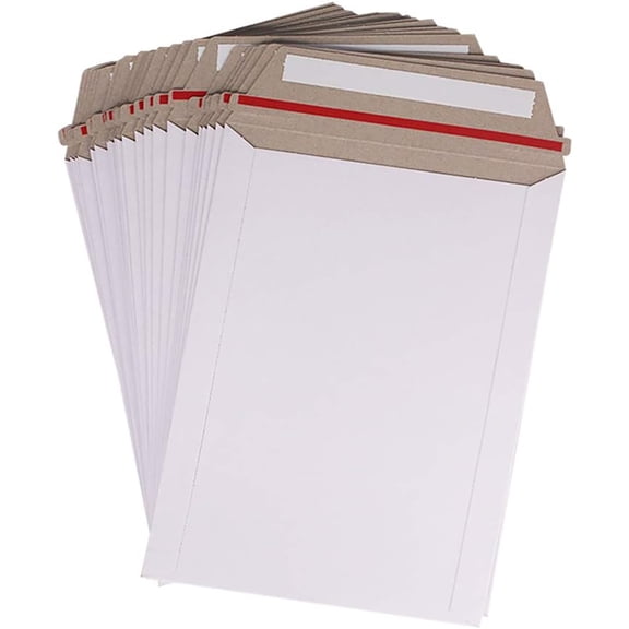FungLam 400 Pack 6 x 8 Rigid Mailers with Self Sealing Flap, Bulk Stay Flat Cardboard Envelopes for Shipping Postcards, Photos (White)