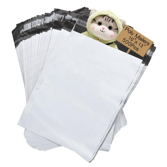 FungLam 500pcs Poly Mailers 10"x13", White Waterproof Self Sealing Poly Bags for Shipping, Durable Plastic Mailing Bags, Shipping Bags for Clothes