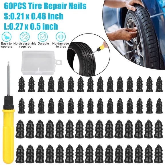 FungLam 60PCS Car Vacuum Tire Repair Nails Rubber Screw Nail + Screwdriver Fast Tool Set