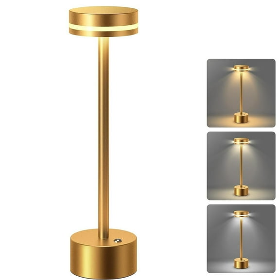 FungLam Cordless Metal Desk Lamp, Portable Touch Control LED Table Lamp with 3 Dimmable Color Settings, Rechargeable Light for Bedroom, Desk, Nursery, Cafe, Dining Room