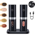 thumbnail image 1 of FungLam Electric Salt and Pepper Grinder Set with Charging Base, LED Light, Adjustable Coarseness, One Hand Operation, Black 2 Pcs, 1 of 10