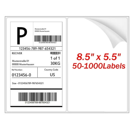 FungLam Half Sheet Shipping Labels 8.5"x5.5" Rounded Corner Self Adhesive For Laser and Inkjet Printer (25Sheets=50Labels)