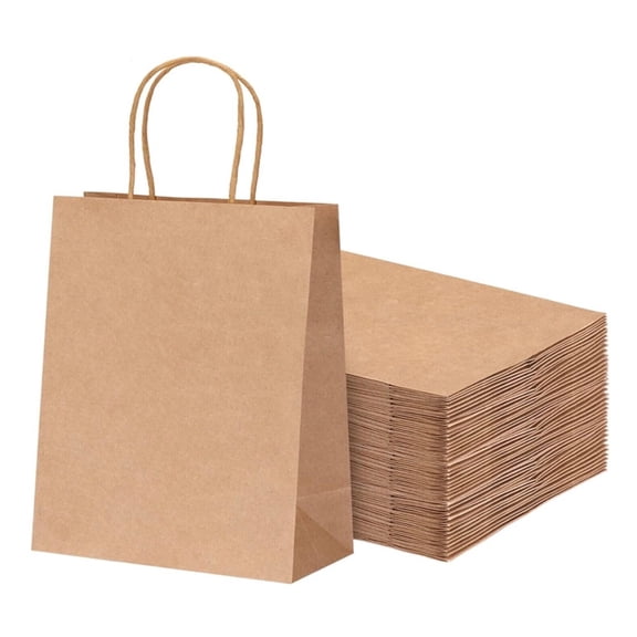 FungLam Brown Paper Shopping Kraft Paper Gift Bags with Handles, 10.63" x 8.26" x 4.33", 50 Count