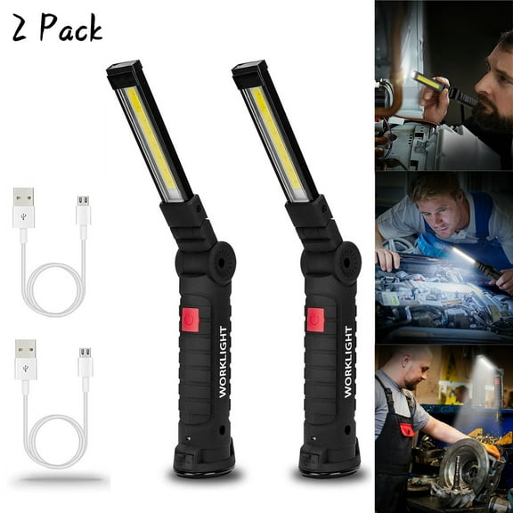 FungLam LED Work Light, 2 Pack Rechargeable Magnetic Flashlight Handheld 360° Rotatable Work Light with Hook
