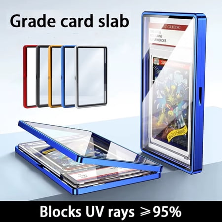 FungLam Magnetic Aluminum Graded PSA Slab Guard UV Resistant Glass 35PT Premium Protector Display Case For Standard PSA CGC Graded Sport Trading Cards -Blue