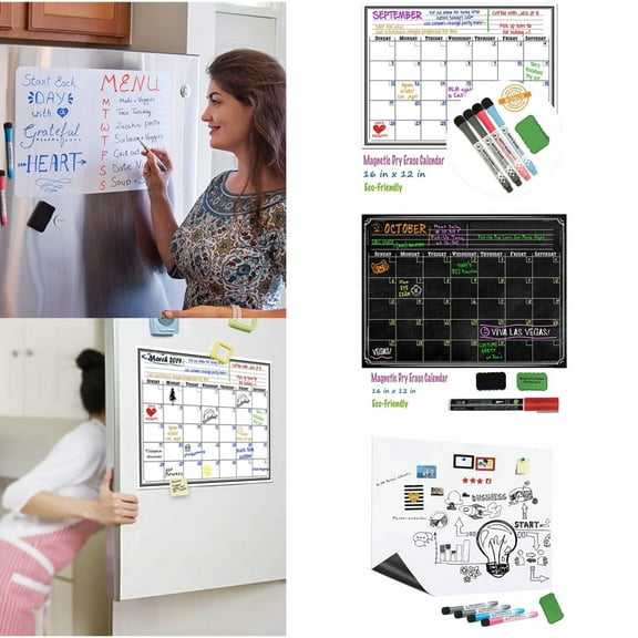 FungLam Magnetic Calendar for Fridge, Dry Erase Calendar Board, 16" x 12" Whiteboard Calendar Use as Weekly or Monthly Planner/Organizer