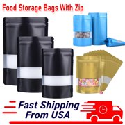 FungLam Mylar Foil Food Storage Stand Up Zip Seal Pouch Smell Proof Bags with Window Black Outer Size 3.5x5in9x13cm 100 PCS