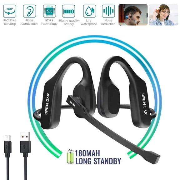FungLam Open Ear Wireless Headset Trucker Bluetooth 5.3 With Dual Noise Cancelling Mic