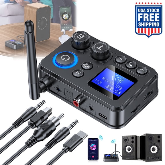 FungLam RX/TX Bluetooth 5.4 Transmitter Receiver 3.5mm AUX TV Home Stereo Audio Adapter+