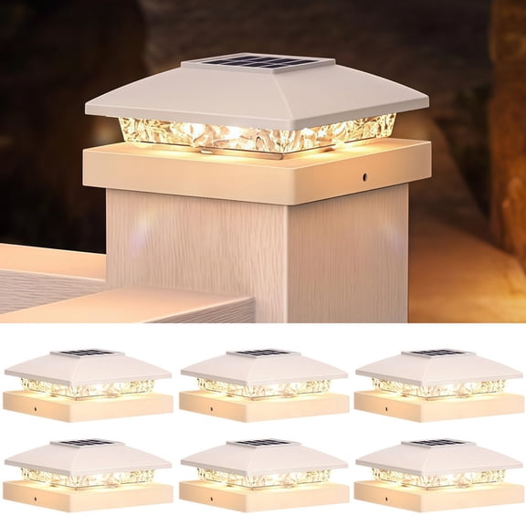 FungLam Solar Post Cap Light For 4x4 Vinyl 4x4 Wood Outdoor Waterproof LED Deck Fence Light-6Pack White