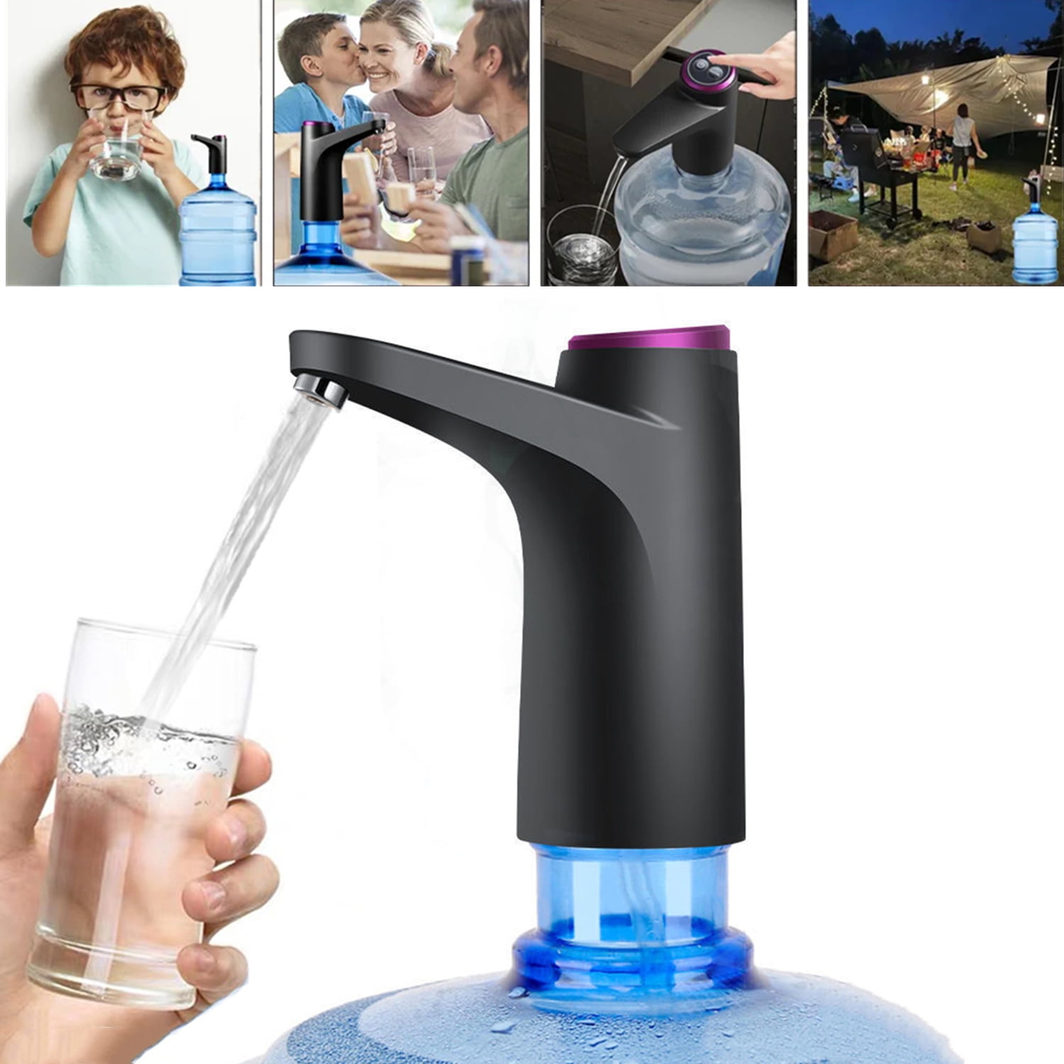 FungLam Water Pump for 5 Gallon, Portable Water Bottle Pump for 2-5 Gallon Universal, USB Charging Water Dispenser, Low Noise Household Intelligent Electric Water Pump (2.16in Neck)