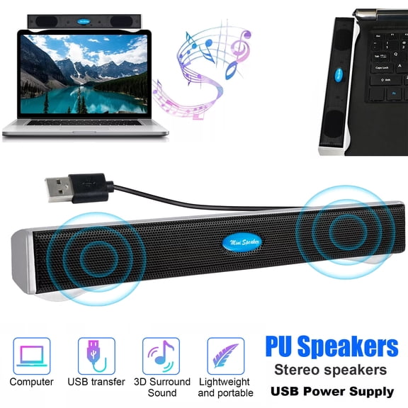FungLam Wired Computer Speakers Soundbar 2.0 Stereo Bass Sound USB for Desktop PC Laptop
