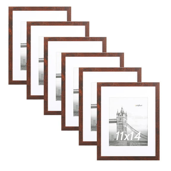 FungYuan 11x14 6 PACK Gallery Wall Picture Frames Set,11x14 Matted to 8x10 Wall Freames,Brown