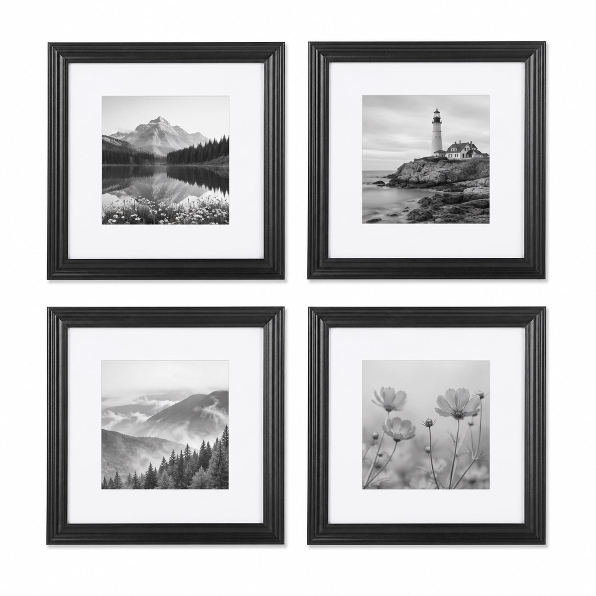 FungYuan 12x12 Matted 8x8 Picture Frame Set of 4 for Gallery Wall Photos,Black