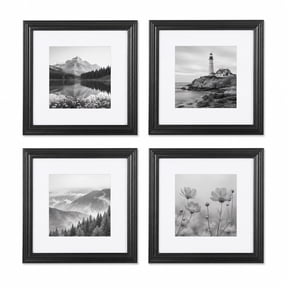 FungYuan 12x12 Matted 8x8 Picture Frame Set of 4 for Gallery Wall Photos,Black