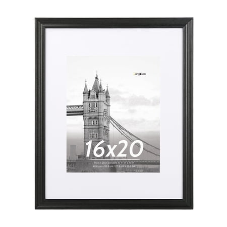 FungYuan 16x20 Picture Frame Black, Matted to 11x14 Photo Frame, Wall Hanging Poster Frame for Photos, Prints, and Artwork