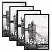 FungYuan 16x24 Black Plastic Picture Frames Set of 4, Lightweight Poster Frames for Photos, Prints and Gallery Wall