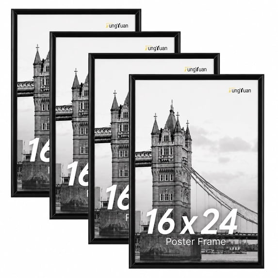 FungYuan 16x24 Black Plastic Picture Frames Set of 4, Lightweight Poster Frames for Photos, Prints and Gallery Wall